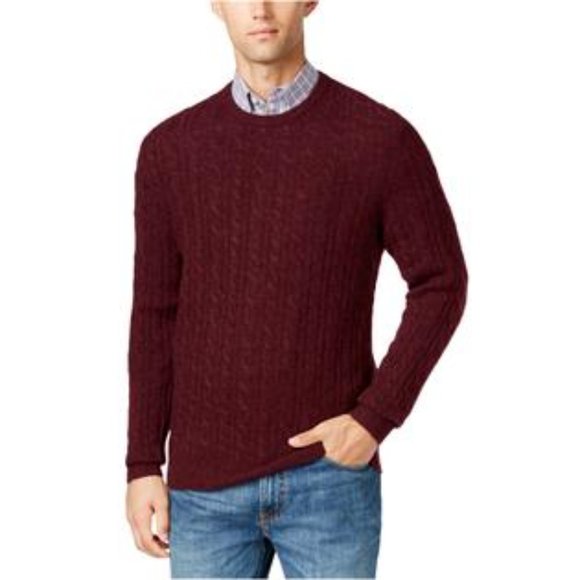 EUC Cranberry Cashmere Cable Knit Crew Neck Sweater size M